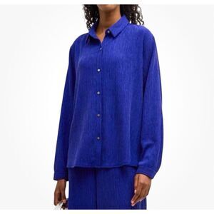 EILEEN FISHER $178 Classic Plissé Button-Up Shirt blue violet 3X